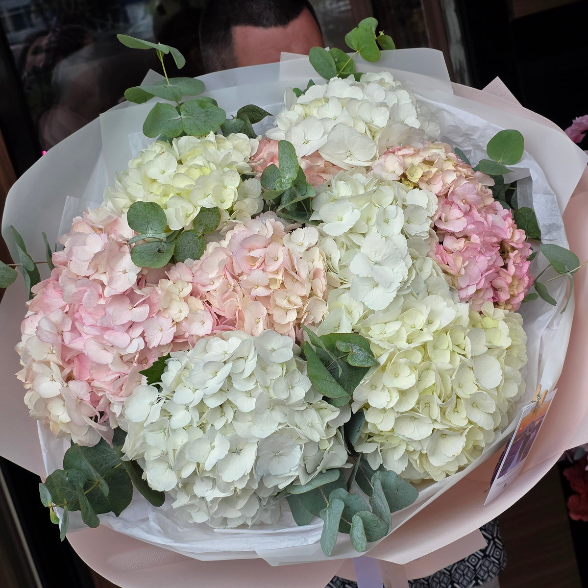 Букет із гортензій (рожево-білий) «Перловий шепіт»